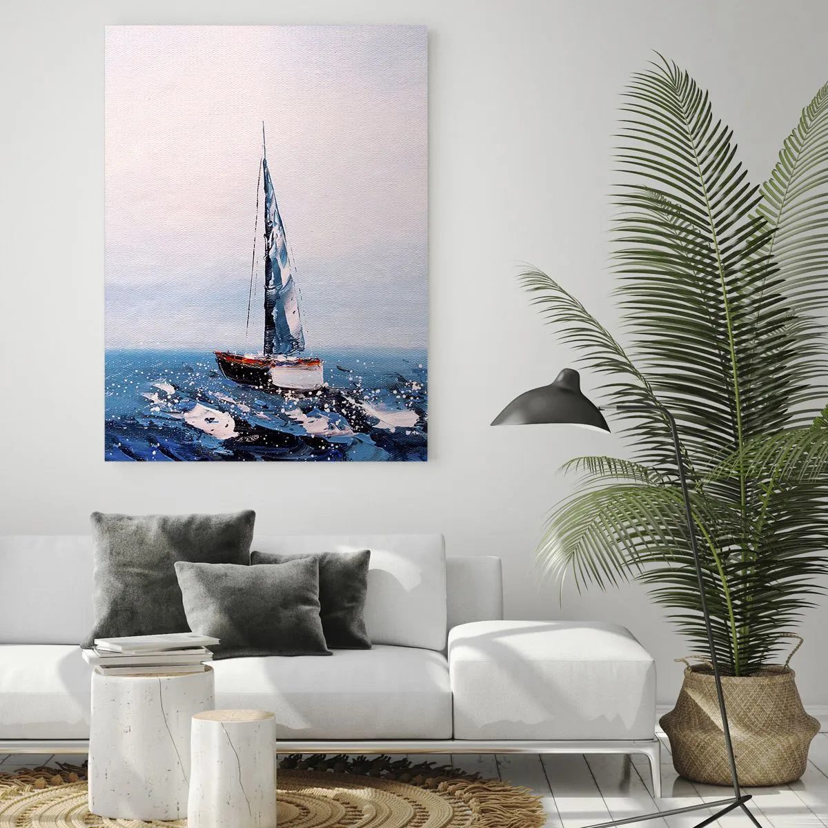 Glasbild - Bild auf glas - Zwei Yachten auf stürmischer See im impressionistischen Malstil. - 50x70cm - Bruderschaft des Windes - Moderne Wanddekoration für Wohnzimmer und Schlafzimmer ARTTOR