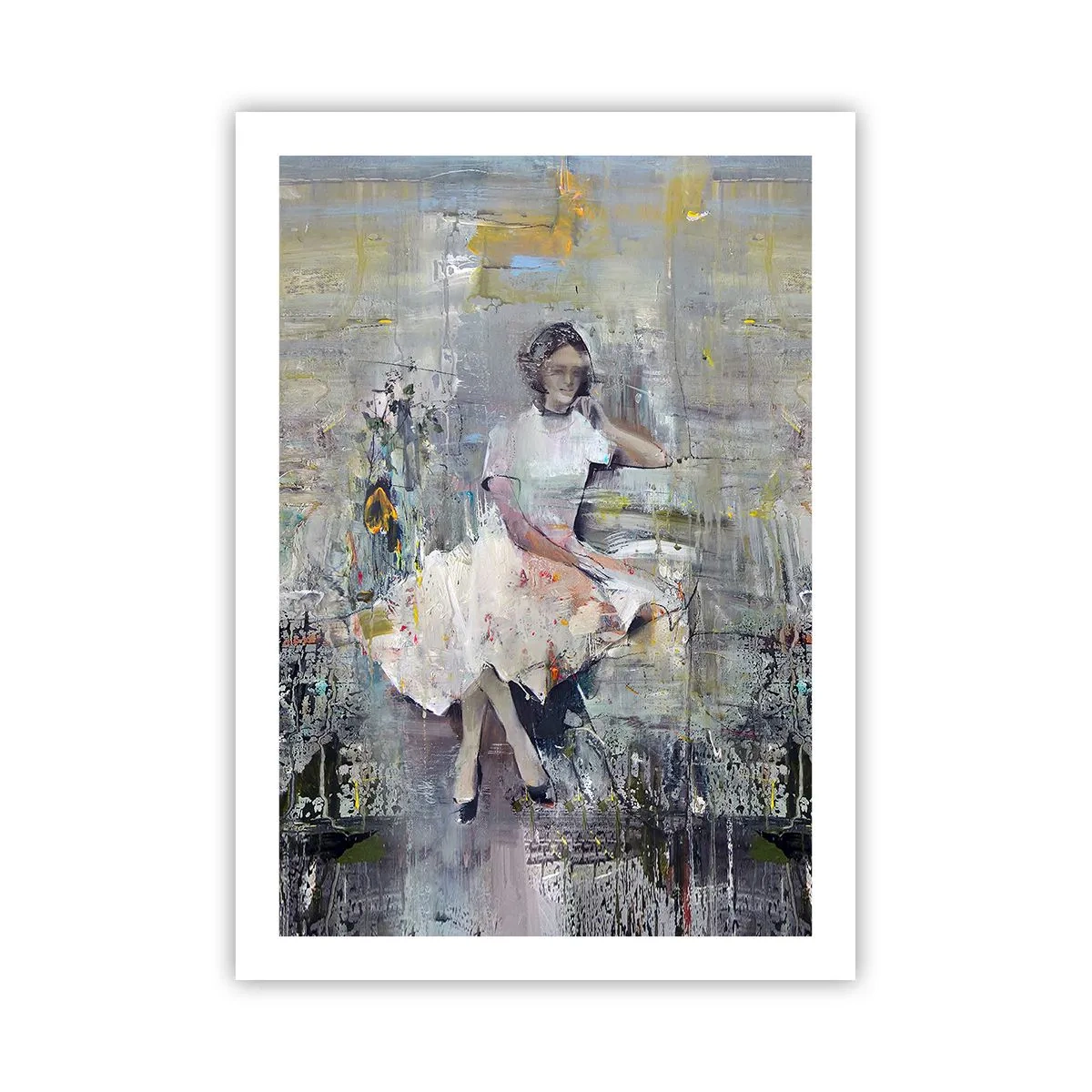 Poster - Abstrakte Figur einer Frau in einem Kleid vor einem strukturierten Hintergrund - 50x70cm - Klassisch und modern - Moderne Wanddekoration für Wohnzimmer und Schlafzimmer ARTTOR