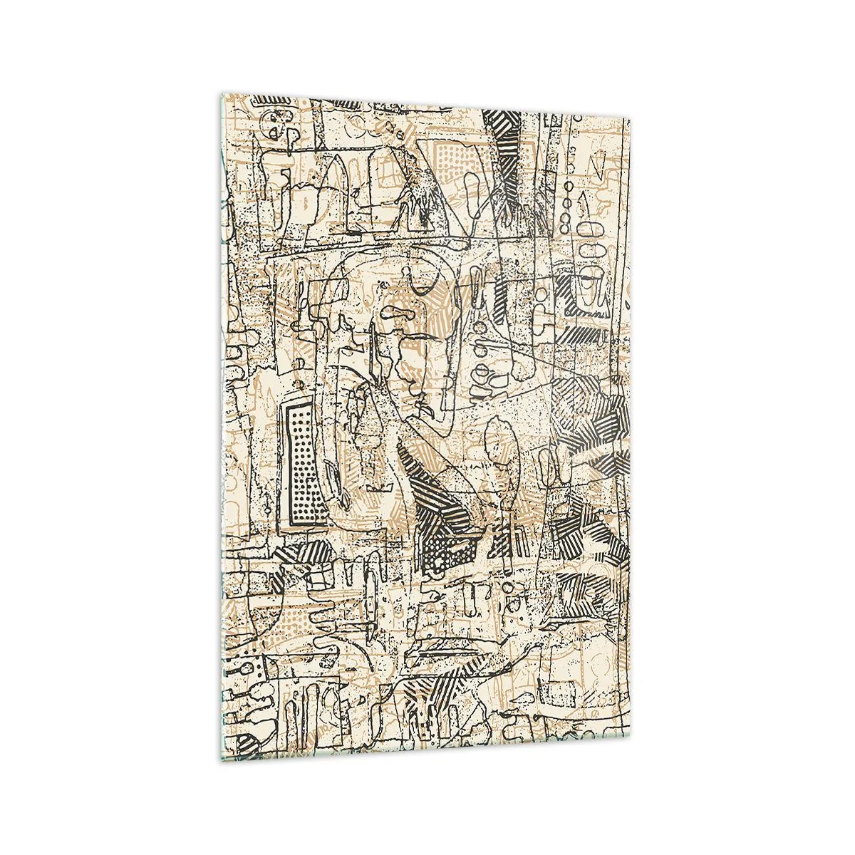 Glasbild - Bild auf glas - Abstrakte Muster und Linien auf beigem Hintergrund - 70x100cm - Es wartet darauf, entschlüsselt zu werden - Moderne Wanddekoration für Wohnzimmer und Schlafzimmer ARTTOR