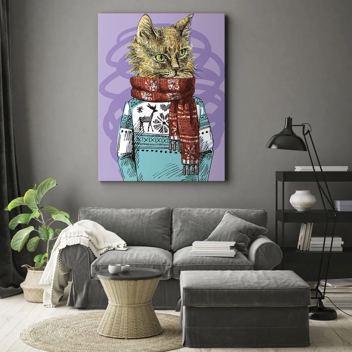 Bild auf Leinwand - Leinwandbild - Die Katze nicht nur in Schuhen - 65x120 cm