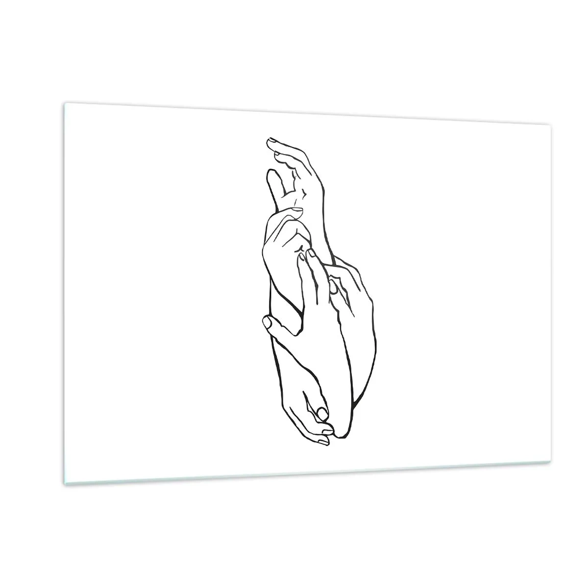 Glasbild - Bild auf glas - Eine subtile lineare Zeichnung gefalteter Hände auf weißem Hintergrund. - 120x80cm - Gute Geste - Moderne Wanddekoration für Wohnzimmer und Schlafzimmer ARTTOR
