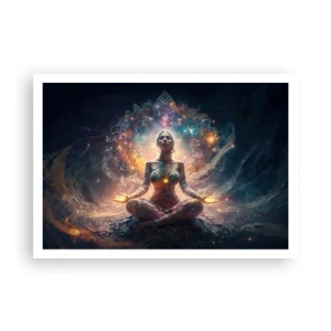 Poster - Eine meditierende Figur, umgeben von energetischen Mustern und Farben. - 100x70cm - Fluss guter Energie - Moderne Wanddekoration für Wohnzimmer und Schlafzimmer ARTTOR