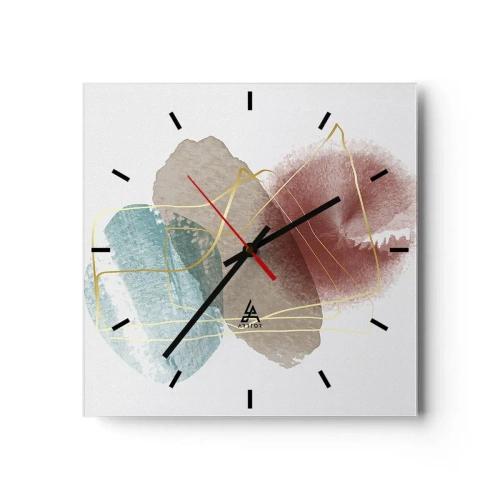 Wanduhr - Glasuhr - Abstrakte Formen mit zarten Farben und goldenen Linien - 30x30cm - Korallen des Weltraums - Moderne Wanddekoration für Wohnzimmer und Schlafzimmer ARTTOR