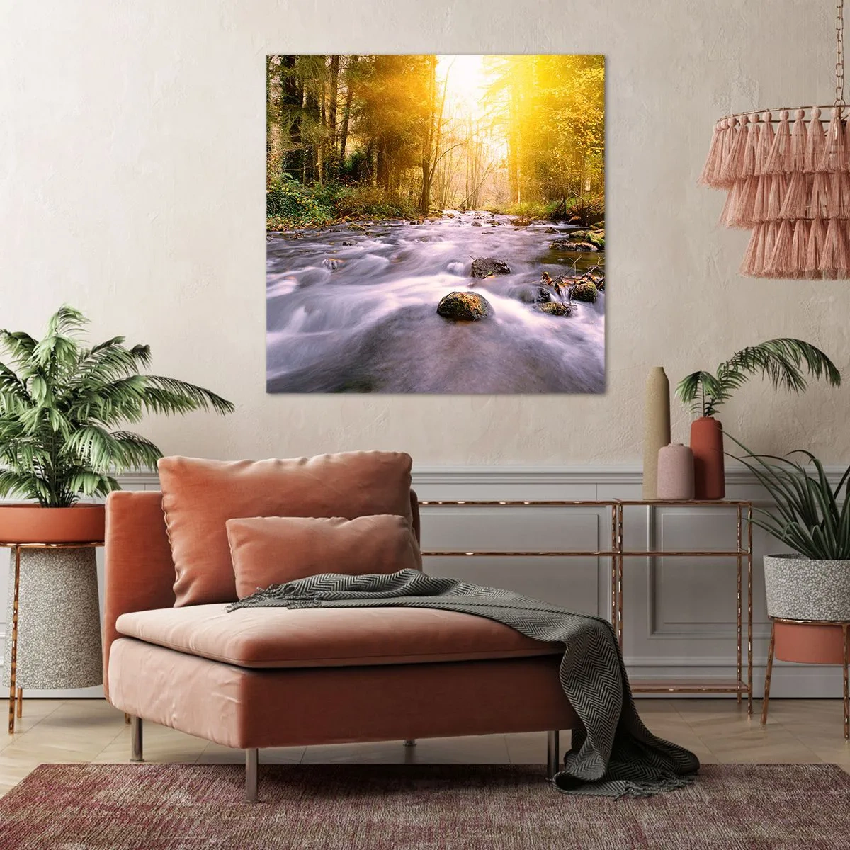 Bild auf Leinwand - Leinwandbild - Malachit im Silber- und Goldrahmen - 50x50 cm