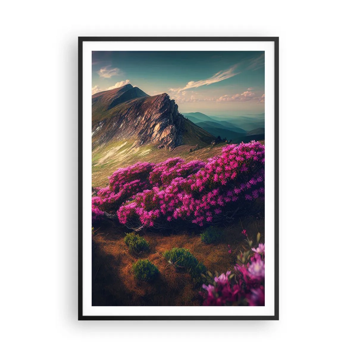 Poster in einem schwarzem Rahmen - Sommer in den Bergen - 70x100 cm