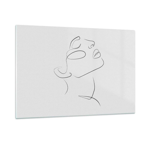 Glasbild - Bild auf glas - Konturskizze eines nach oben gerichteten Frauengesichts - 120x80cm - Die Drehungen und Wendungen der Träume - Moderne Wanddekoration für Wohnzimmer und Schlafzimmer ARTTOR