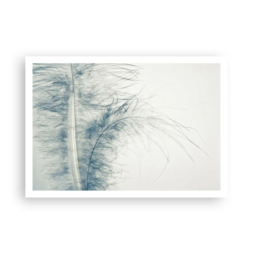 Poster - Eine zarte Feder in Pastelltönen auf hellem Untergrund - 100x70cm - Flüstern der Natur - Moderne Wanddekoration für Wohnzimmer und Schlafzimmer ARTTOR