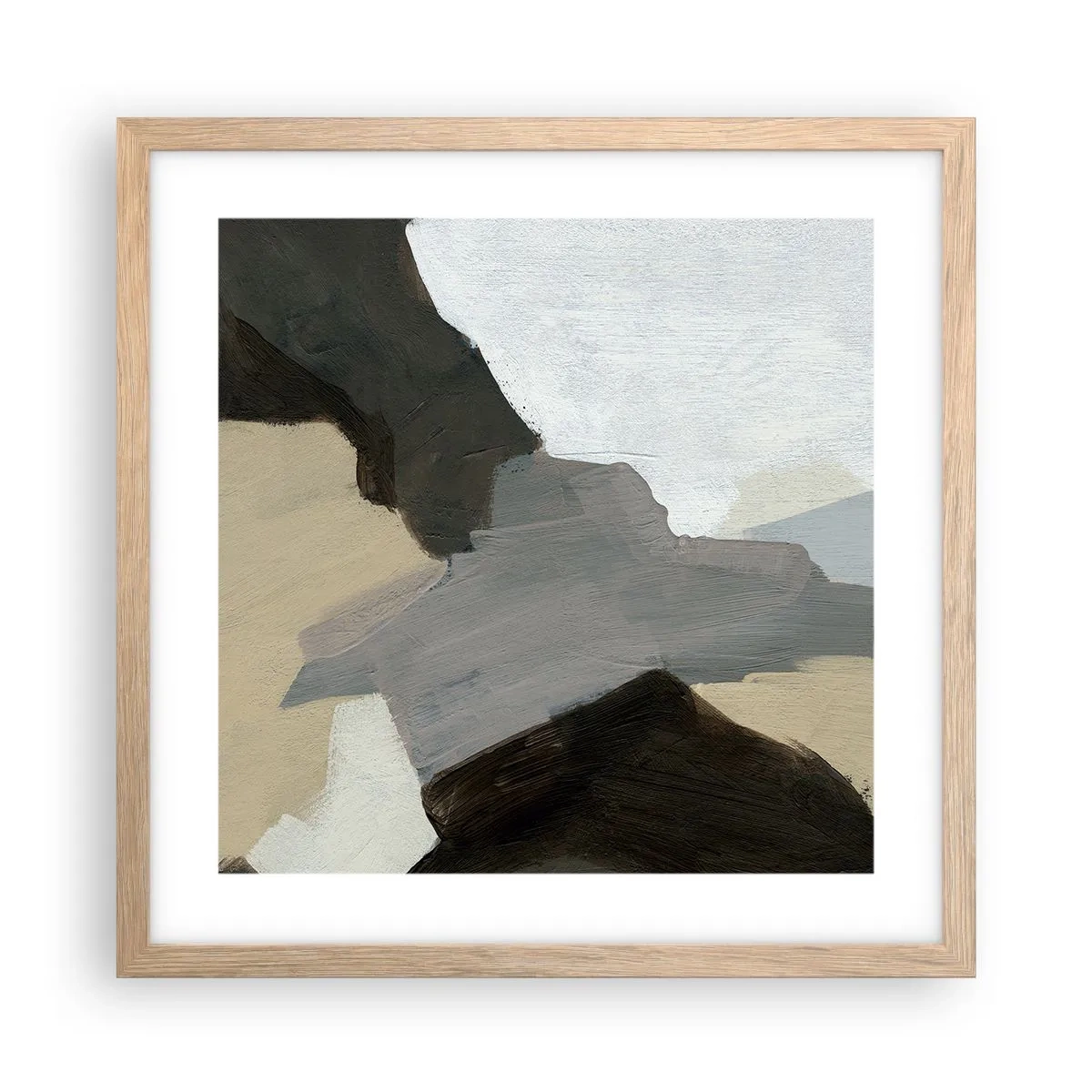 Poster in einem Rahmen aus heller Eiche - Abstraktion: Scheideweg des Graus - 40x40 cm