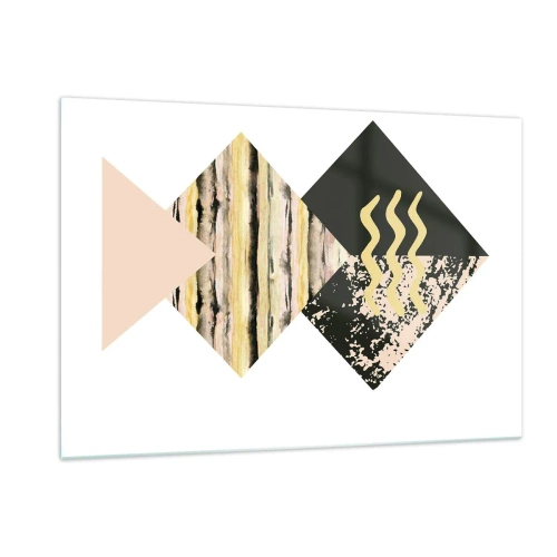 Glasbild - Bild auf glas - Abstrakte geometrische Komposition mit Dreiecken und Texturen - 120x80cm - Es ist nicht so einfach - Moderne Wanddekoration für Wohnzimmer und Schlafzimmer ARTTOR