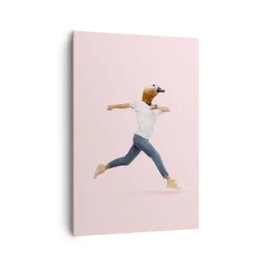 Bild auf Leinwand - Leinwandbild - Eine surrealistische Figur mit einem Entenkopf in Bewegung - 70x100cm - Eine Prise Absurdität - Moderne Wanddekoration für Wohnzimmer und Schlafzimmer ARTTOR