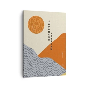 Bild auf Leinwand - Leinwandbild - Japanische Muster mit Bergen, Sonne und minimalistischem Stil - 50x70cm - Im japanischen Geist - Moderne Wanddekoration für Wohnzimmer und Schlafzimmer ARTTOR