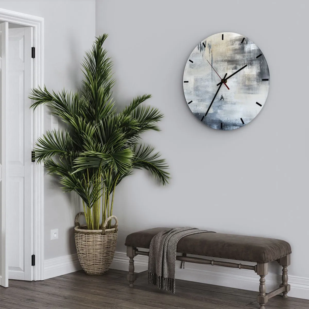 Wanduhr - Glasuhr - Hinter dem blauen Vorhang - 40x40 cm