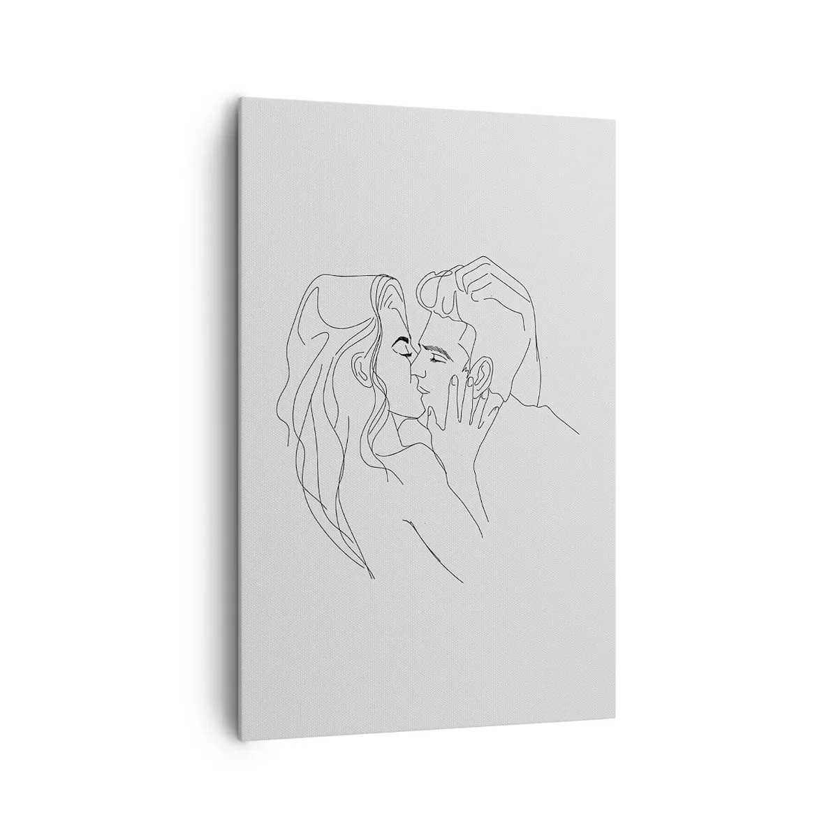 Bild auf Leinwand - Leinwandbild - Die Umrisse eines sich küssenden Paares auf hellem Hintergrund - 80x120cm - Dieselbe Linie - Moderne Wanddekoration für Wohnzimmer und Schlafzimmer ARTTOR