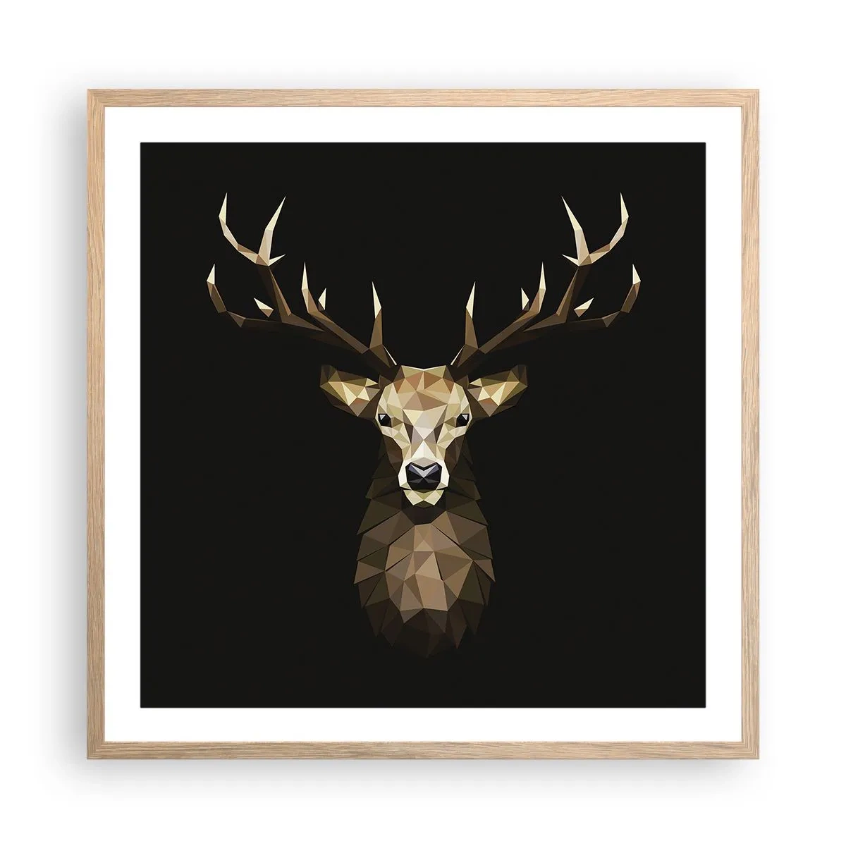 Poster in einem Rahmen aus heller Eiche - Kubistischer Hirsch - 60x60 cm