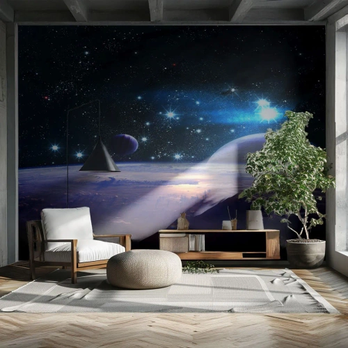 Selbstklebende Fototapete Deluxe Sticker - Noch allein? - Kosmos, Planet Erde, Universum - 350x256 cm