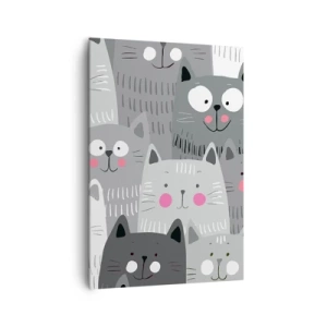 Bild auf Leinwand - Leinwandbild - Ein lustiges Muster mit Katzen in Grautönen - 70x100cm - Katzenwelt - Moderne Wanddekoration für Wohnzimmer und Schlafzimmer ARTTOR