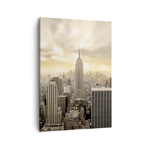Bild auf Leinwand - Leinwandbild - Panorama der Stadt mit Blick auf das Empire State Building - 50x70cm - New York aus Grau - Moderne Wanddekoration für Wohnzimmer und Schlafzimmer ARTTOR