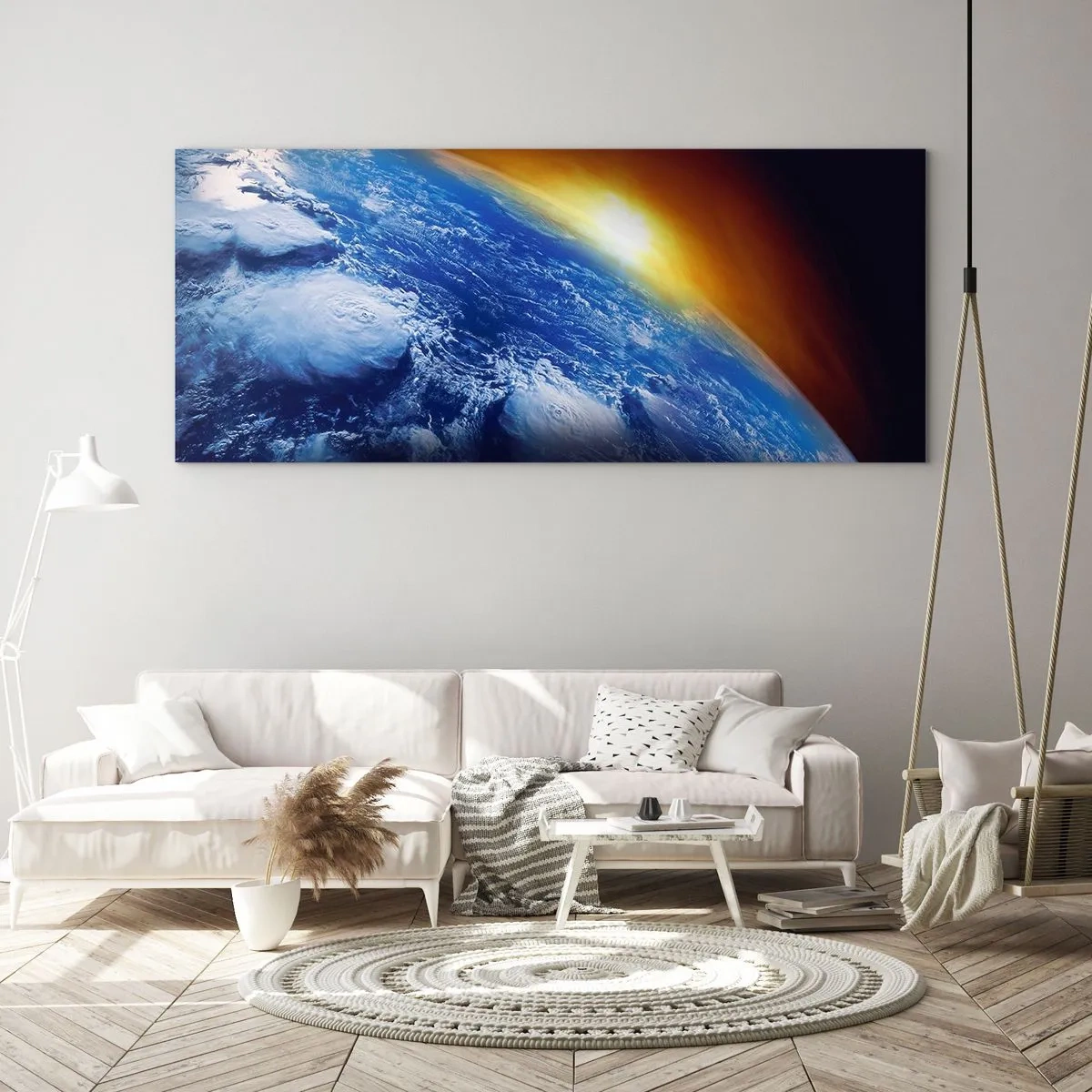 Glasbild - Bild auf glas - Sonnenaufgang über dem blauen Planeten - 100x40 cm