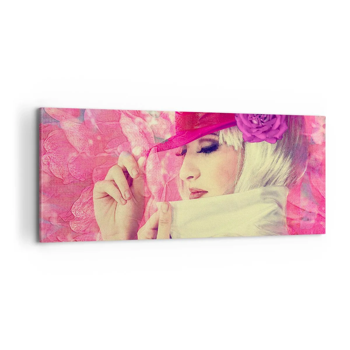 Bild auf Leinwand - Leinwandbild - Retro-Porträt in einem rosa Nebel - 100x40 cm