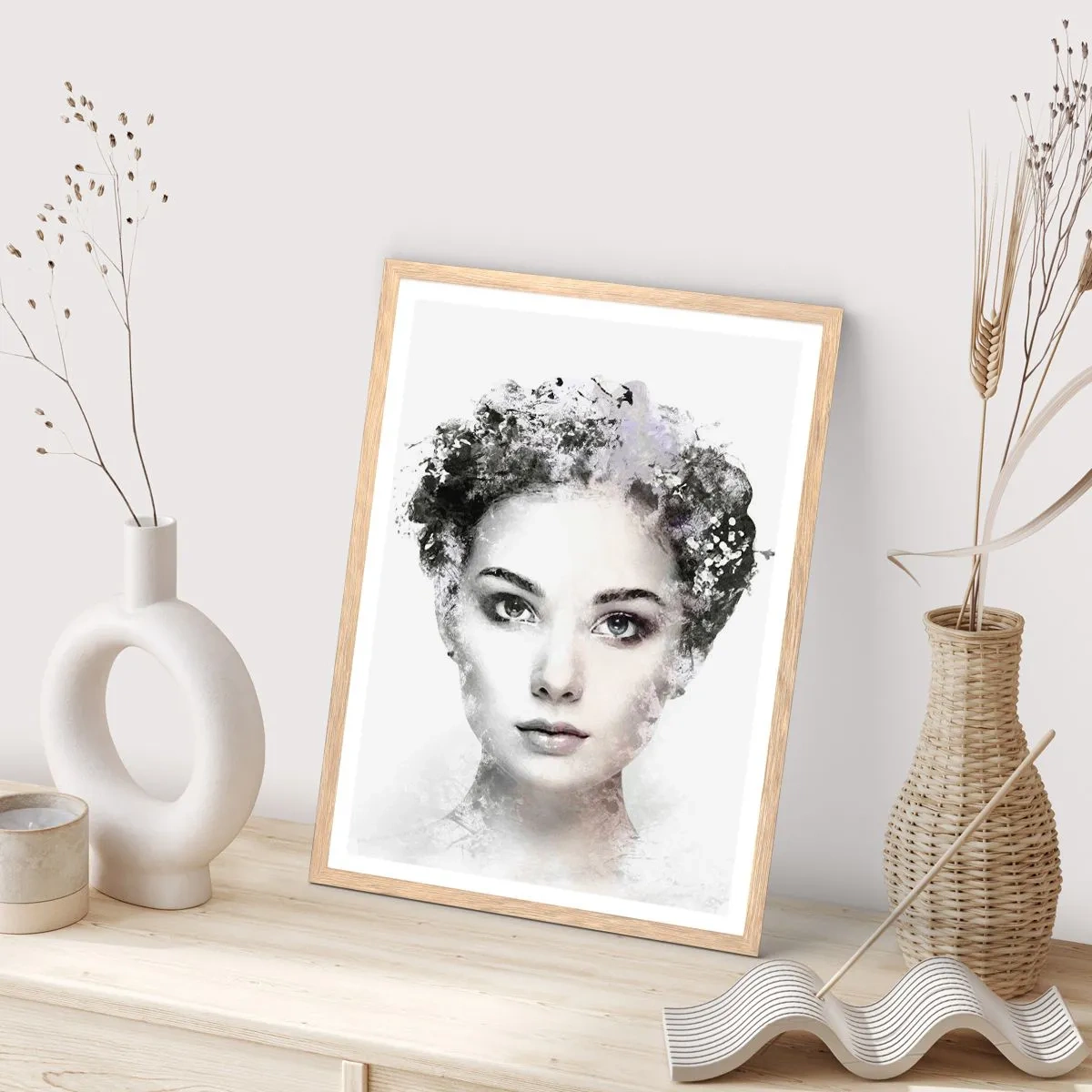 Poster in einem Rahmen aus heller Eiche - Ein äußerst stilvolles Portrait - 50x70 cm