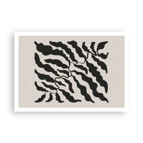 Poster - Zweige mit Blättern in Schwarz auf hellem Hintergrund - 100x70cm - Natur des Quadrats - Moderne Wanddekoration für Wohnzimmer und Schlafzimmer ARTTOR