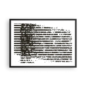 Poster in einem schwarzem Rahmen - Abstrakte Linien mit Distressed-Effekt in Schwarz und Weiß - 70x50cm - Rhythmus und Rauschen - Moderne Wanddekoration für Wohnzimmer und Schlafzimmer ARTTOR