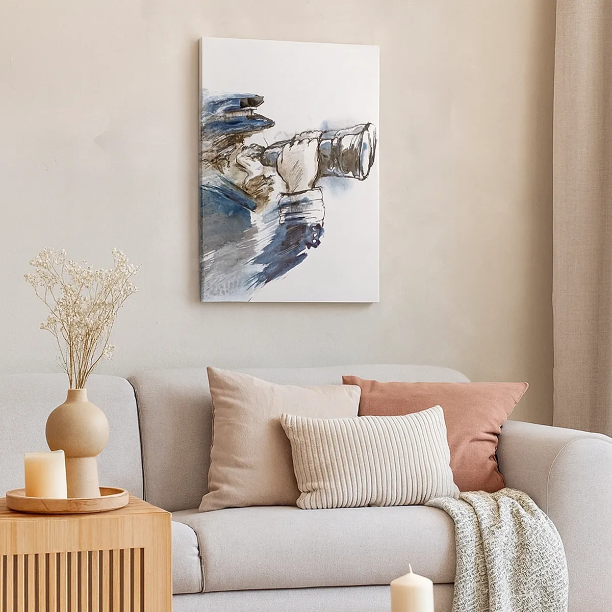 Bild auf Leinwand - Leinwandbild - Ein Kapitän mit Fernglas in einer dynamischen Aquarellszene - 50x70cm - Zehn auf der Beaufort-Skala! - Moderne Wanddekoration für Wohnzimmer und Schlafzimmer ARTTOR