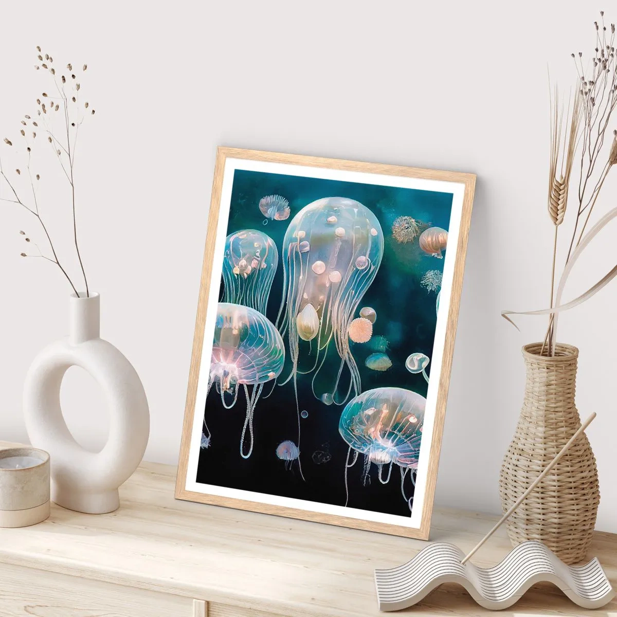 Poster in einem Rahmen aus heller Eiche - Unterwasserball - 40x50 cm