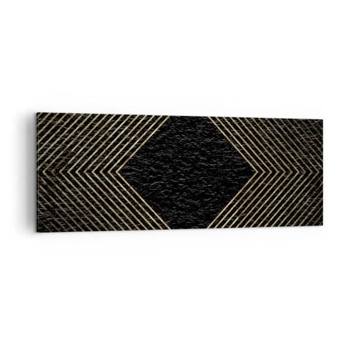 Bild auf Leinwand - Leinwandbild - Schwarzer Hintergrund mit einem geometrischen Muster aus goldenen Linien - 140x50cm - Geometrie im glamourösen Stil - Moderne Wanddekoration für Wohnzimmer und Schlafzimmer ARTTOR