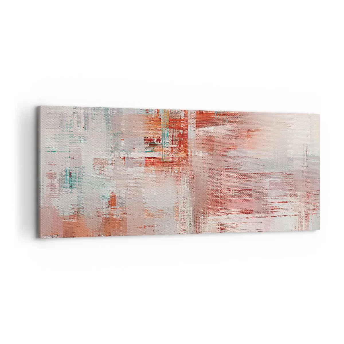 Bild auf Leinwand - Leinwandbild - Eine abstrakte Komposition mit Rottönen und Pastellfarben. - 120x50cm - Dunstig. Aber rosa - Moderne Wanddekoration für Wohnzimmer und Schlafzimmer ARTTOR