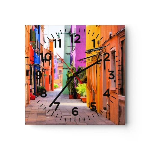 Wanduhr - Glasuhr - Regenbogengasse - 40x40 cm
