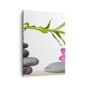 Bild auf Leinwand - Leinwandbild - Bambus und rosa Blume auf Steinen im Zen-Stil - 50x70cm - Farben des Lebens und der Dauer - Moderne Wanddekoration für Wohnzimmer und Schlafzimmer ARTTOR