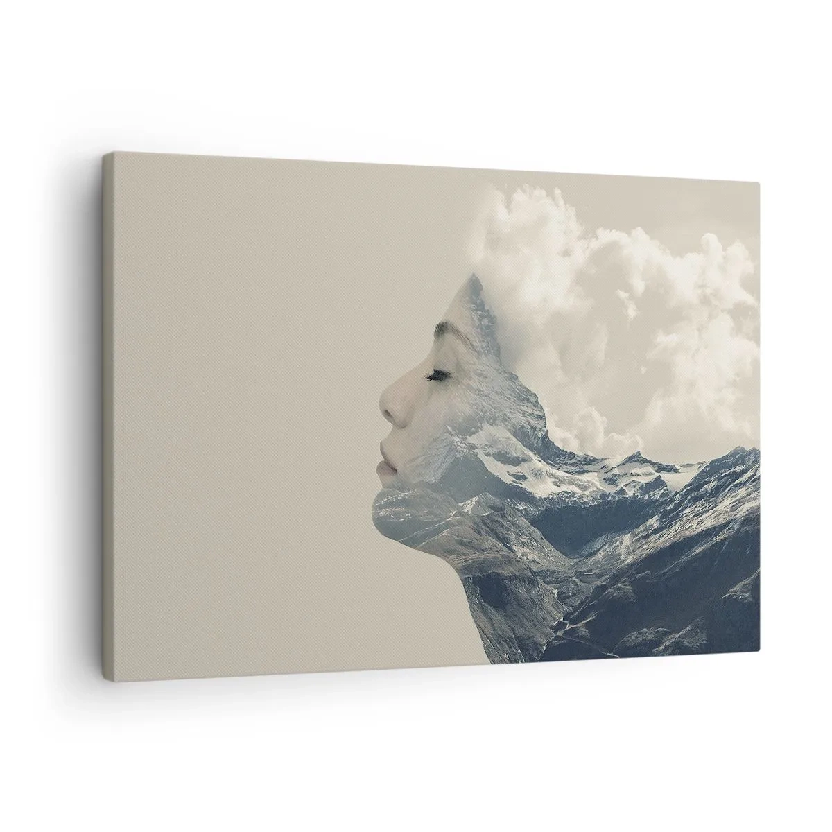 Bild auf Leinwand - Leinwandbild - Silhouette einer Frau mit einer Berglandschaft im Hintergrund - 70x50cm - Die Schönheit der Elemente der Natur - Moderne Wanddekoration für Wohnzimmer und Schlafzimmer ARTTOR