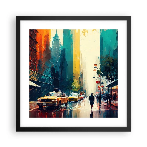Poster in einem schwarzem Rahmen - New York – selbst der Regen ist hier bunt - 40x40 cm