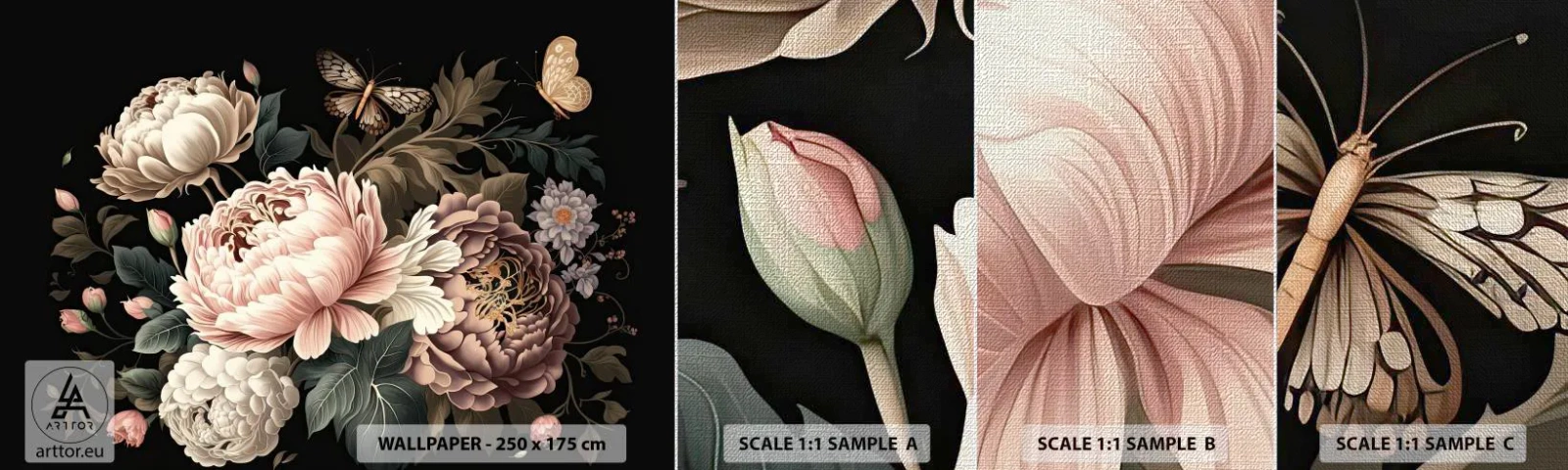 Fototapeten Muster Premium Canvas - Im Barockstil - Botanik, Blumen, Shabby-Chic - 100x30 cm