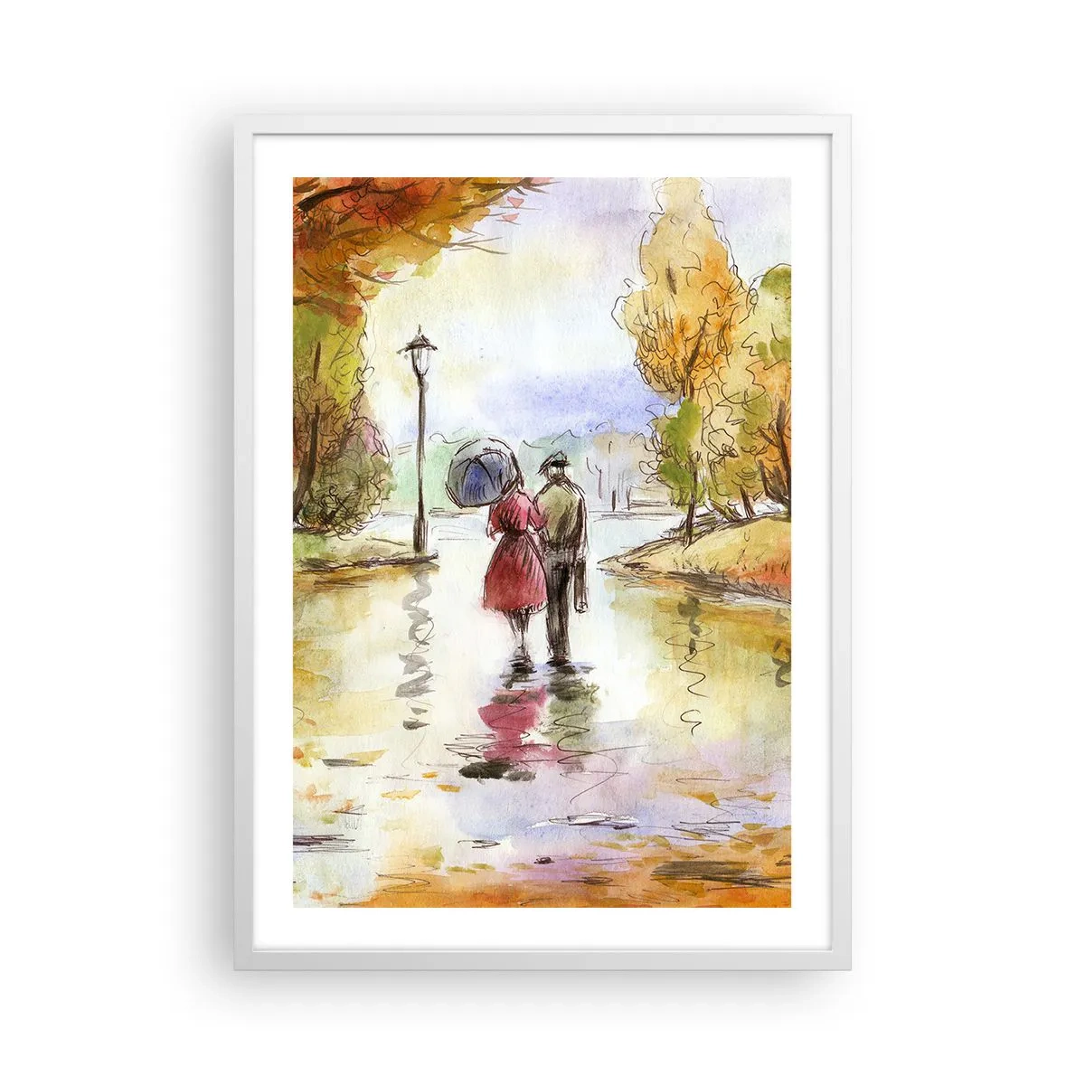 Poster in einem weißen Rahmen - Romantischer Herbst im Park - 50x70 cm