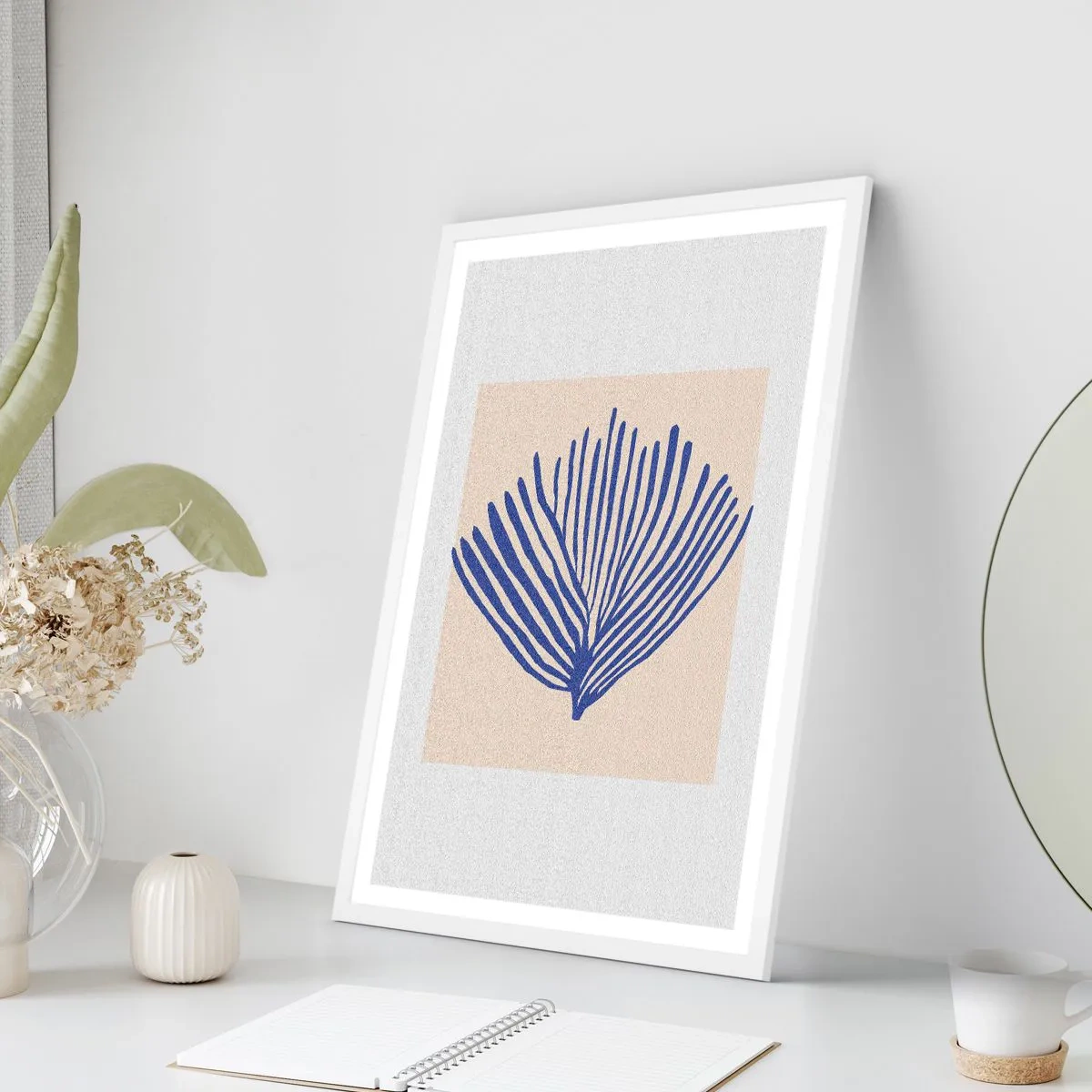 Poster in einem weißen Rahmen - Blauer Fächer - 30x40 cm