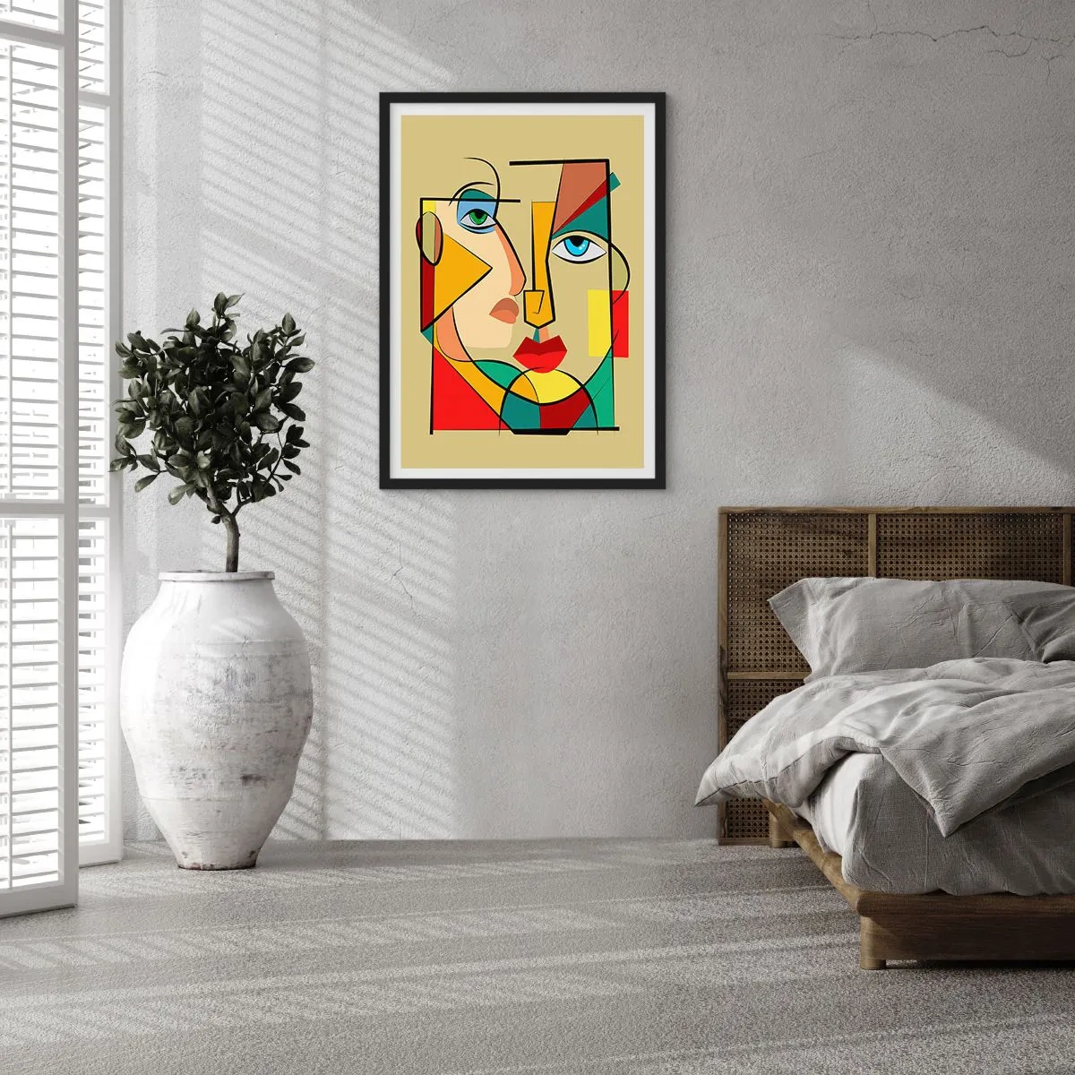 Poster in einem schwarzem Rahmen - Ein kubistisches Porträt in intensiven Farben - 50x70cm - Passendes Paar - Moderne Wanddekoration für Wohnzimmer und Schlafzimmer ARTTOR