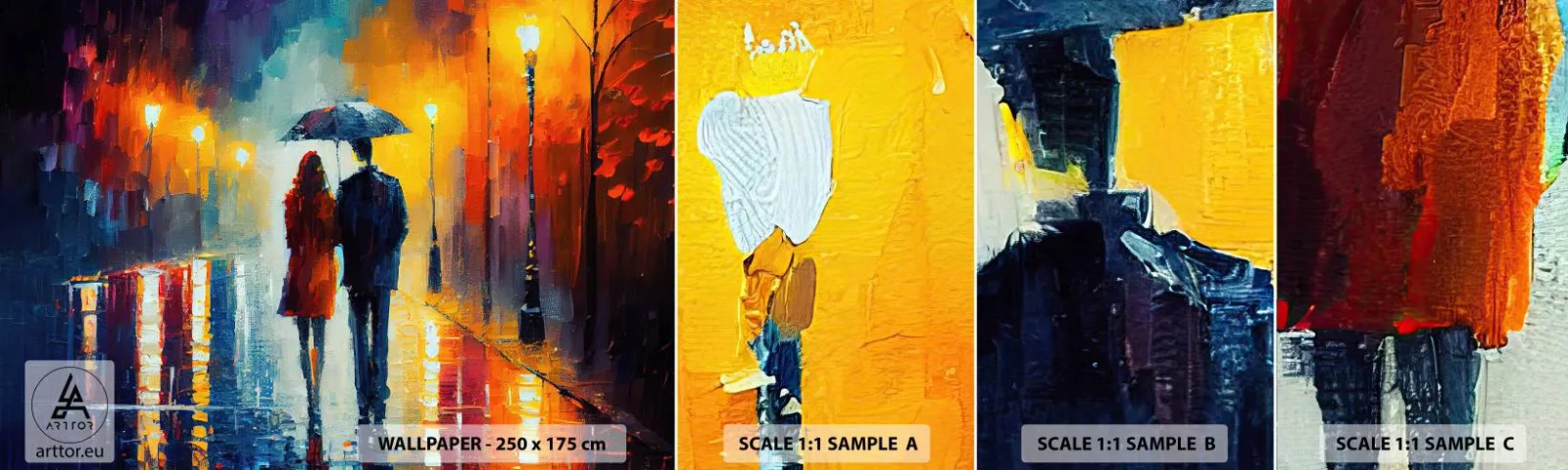 Fototapetenmuster Standard Eco - Gemeinsam – eine bunte Nacht - Paar, Romantisch, Gehen - 100x30 cm