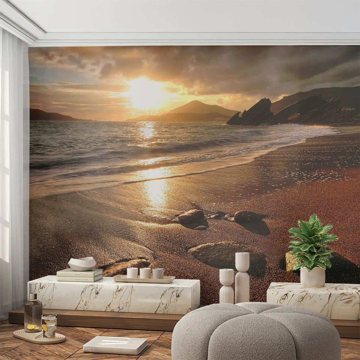 Selbstklebende Fototapete Deluxe Sticker - Folge der Sonne zu den Hügeln - Landschaft, Meer, Sonnenuntergang - 400x280 cm