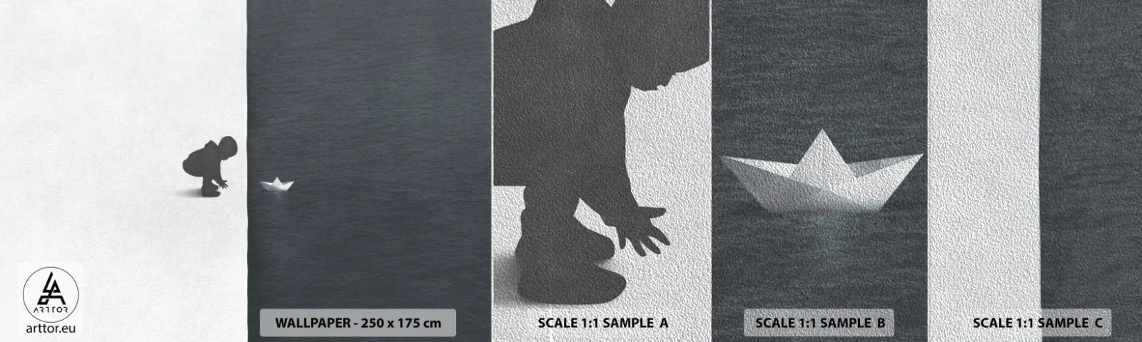 Fototapeten Muster Premium Sand - Tolle Expedition - Kind, Schwarz und weiß, Wasser - 100x30 cm