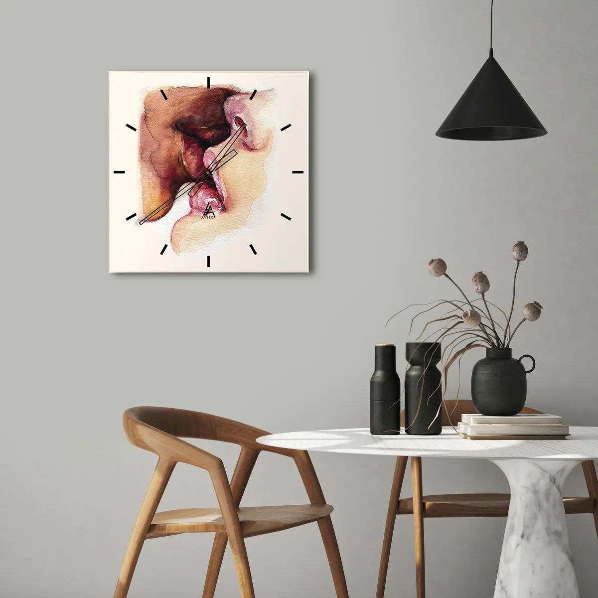 Wanduhr - Glasuhr - Ein Aquarell einer Nahaufnahme eines Gesichts - 30x30cm - Wie Tag und Nacht, Erde und Himmel - Moderne Wanddekoration für Wohnzimmer und Schlafzimmer ARTTOR