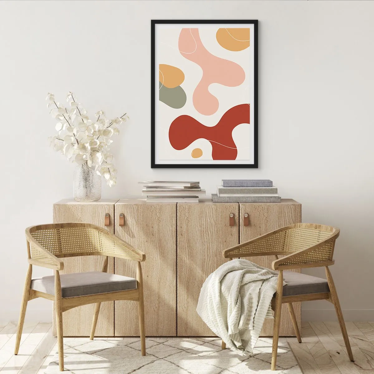 Poster in einem schwarzem Rahmen - Eine abstrakte Komposition in warmen Pastelltönen. - 50x70cm - Kringel oder Schnörkel? - Moderne Wanddekoration für Wohnzimmer und Schlafzimmer ARTTOR