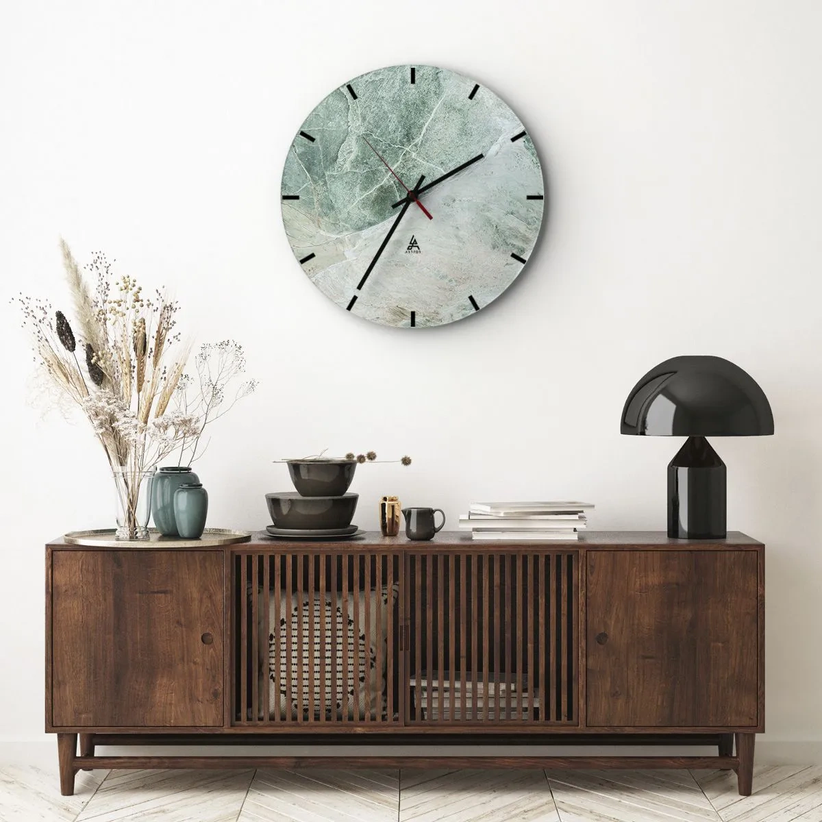 Wanduhr - Glasuhr - Grünes Marmormuster in einem kühlen Farbton - 30x30cm - Edle Kälte des Steins - Moderne Wanddekoration für Wohnzimmer, Küche und Schlafzimmer ARTTOR