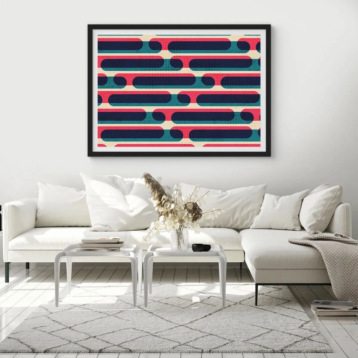 Poster in einem schwarzem Rahmen - Geometrisches Retro-Muster mit Pastellfarben - 100x70cm - In die Tiefe und vorwärts - Moderne Wanddekoration für Wohnzimmer und Schlafzimmer ARTTOR