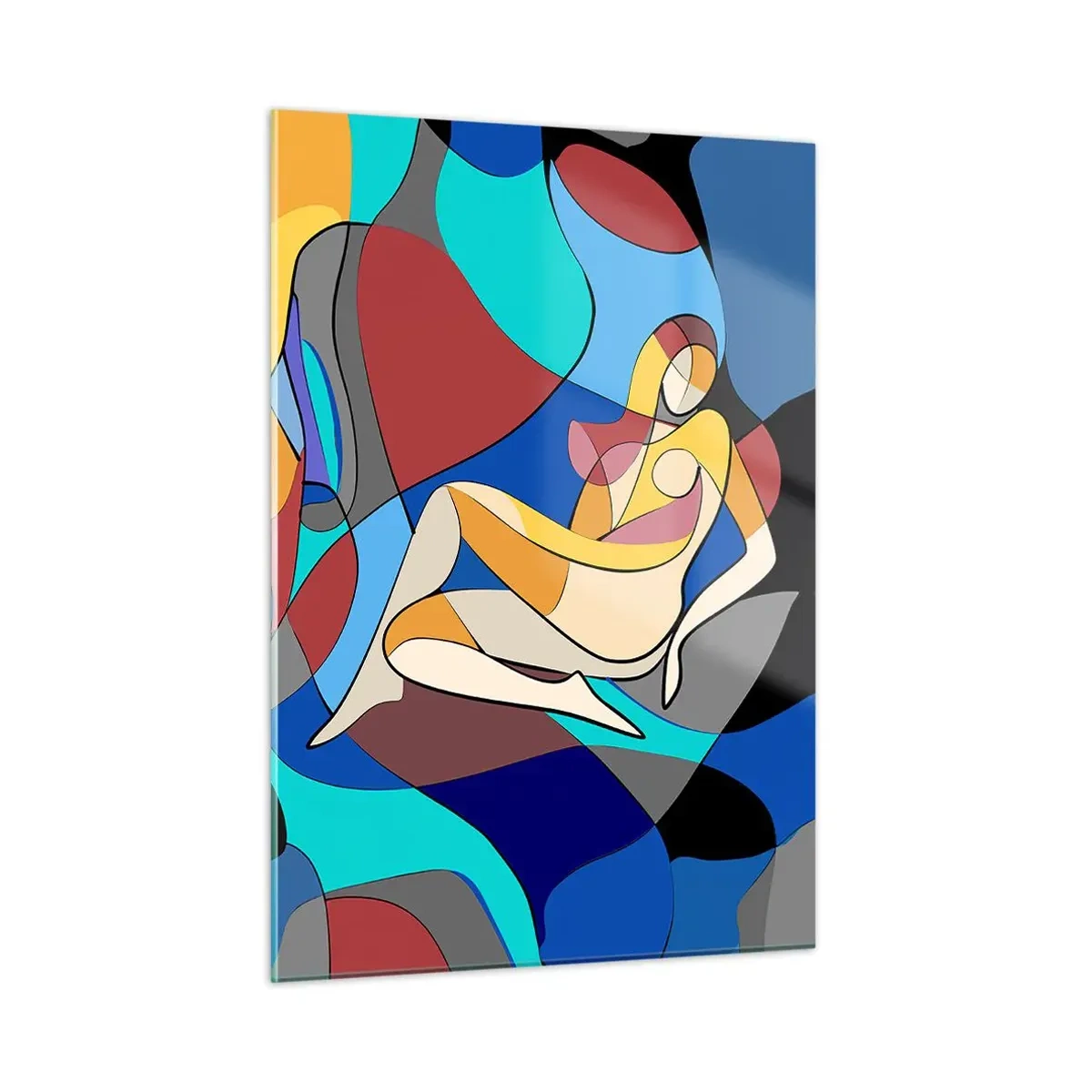 Glasbild - Bild auf glas - Kubistische Frau in einer abstrakten Komposition - 50x70cm - Kubistischer Akt - Moderne Wanddekoration für Wohnzimmer und Schlafzimmer ARTTOR