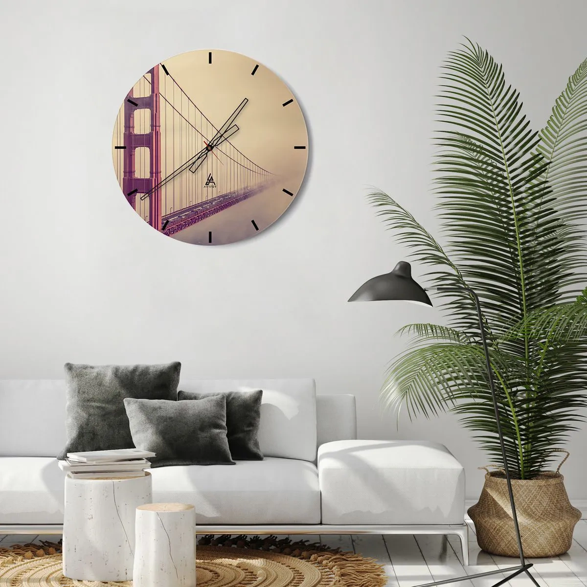 Wanduhr - Glasuhr - Die Golden Gate Bridge im nebligen Hintergrund - 30x30cm - Zwischen Himmel und Erde - Moderne Wanddekoration für Wohnzimmer, Küche und Schlafzimmer ARTTOR