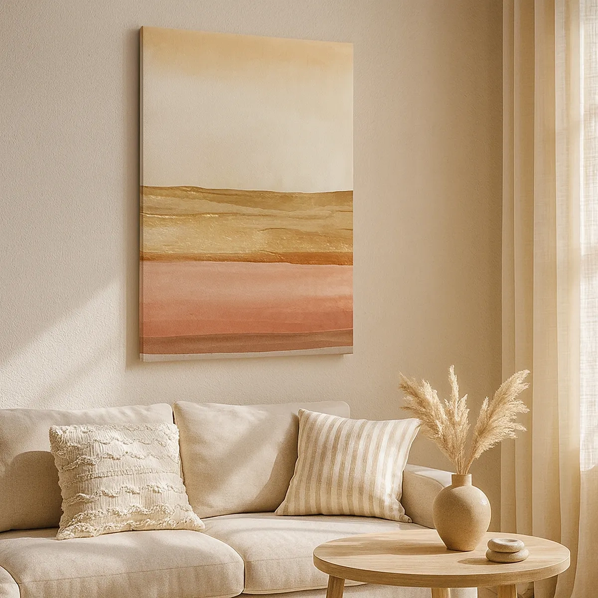 Bild auf Leinwand - Leinwandbild - Abstrakte Streifen in Beige-, Gold- und Rosatönen auf Leinwand - 50x70cm - Vertikale Komposition - Moderne Wanddekoration für Wohnzimmer und Schlafzimmer ARTTOR