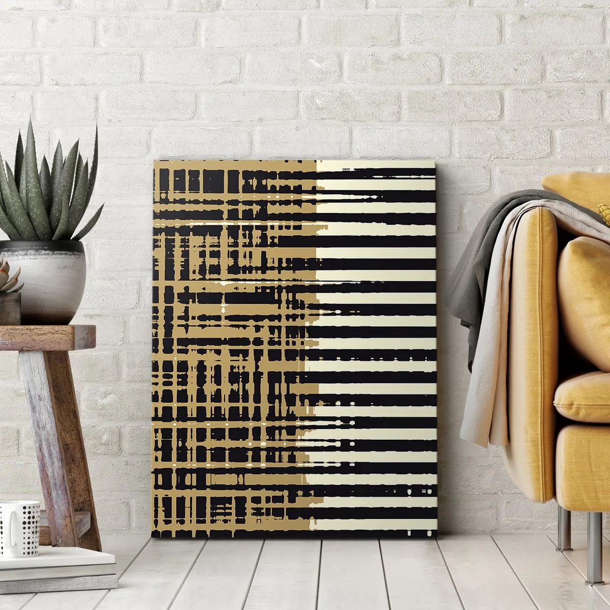 Bild auf Leinwand - Leinwandbild - Abstrakte Linien in Schwarz, Beige und Weiß - 80x120cm - Architektonische Abstraktion - Moderne Wanddekoration für Wohnzimmer und Schlafzimmer ARTTOR