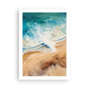 Poster - Eine abstrakte Szene einer Welle, die in Türkis- und Sandtönen an die Küste bricht. - 50x70cm - Zurückkehrende Welle - Moderne Wanddekoration für Wohnzimmer und Schlafzimmer ARTTOR